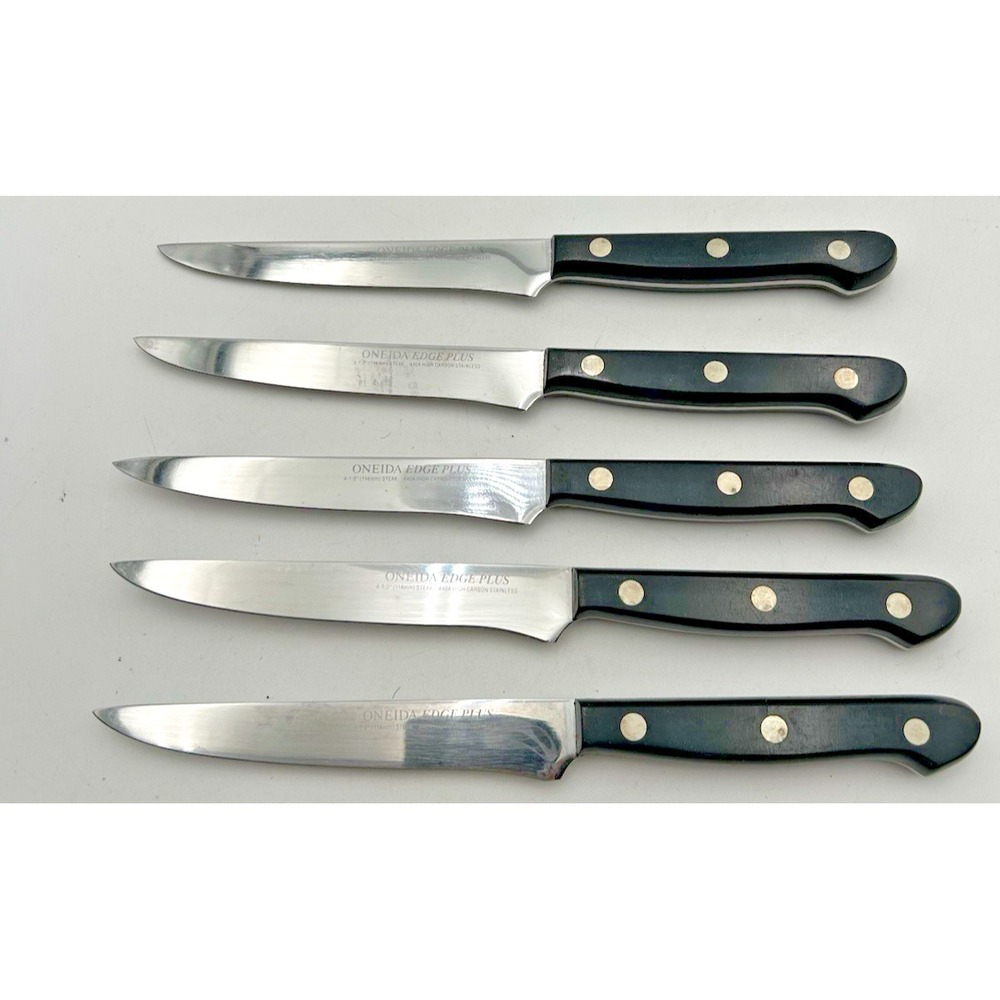 Oneida 5 Piece Triple Rivet Steak Knife Set Black Handled Knives